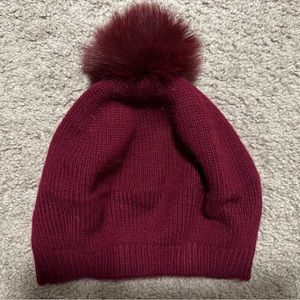 Neiman Marcus Jersey Cashmere Beret with Fur Pom